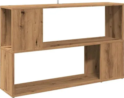 A wooden bookshelf with two open compartments and two closed compartments.