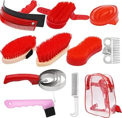 Zdjęcie produktu dla Mualrous Horse Care Kits 10-częściowy zestaw do czyszczenia - zestaw szczotek - narzędzie do czesania curry dla jeźdźców konnych