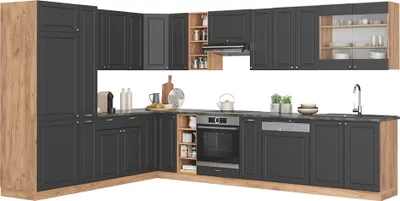 Produktbild von Eckküche Vicco Fame-Line Anthrazit-Gold Landhaus/Goldkraft Eiche 347 x 257 cm ohne Arbeitsplatte, Model 38702