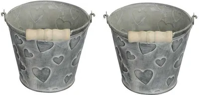 Produktbild von 2x Metall Topf Herz Vintage Blumentopf Eimer m.Henkel Ø12cm H10cm Übertopf Deko