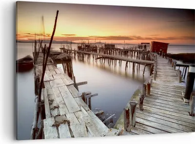 Produktbild von Bild auf Leinwand - Leinwandbild - Brücke Boot Meer - 100x70cm - Wand Bild - Wanddeko - Wandbilder - Leinwanddruck - Bilder - Kunstdruck - Wanddekoration - Leinwand bilder - Wandkunst - AA100x70-3807