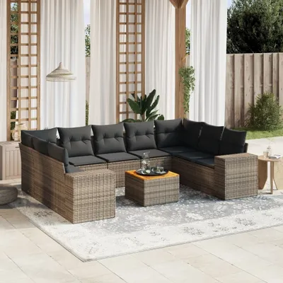Produktbild von Design 10-tlg. Garten-Sofagarnitur mit Kissen Grau Poly Rattan, Gartenmöbel-Sets 2024 Neu