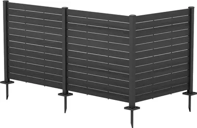 Produktbild von Sichtschutz-Paneel aus Polyethylen in Holzoptik für den Außenbereich – wetterbeständige Lamellen-Abschirmung mit galvanisierten Stahlpflöcken, ideal für Privatsphäre in Gärten, Terrassen und Technikbereichen – 3 Paneele