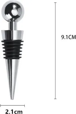 A product shot of a wine bottle stopper with dimensions indicated.