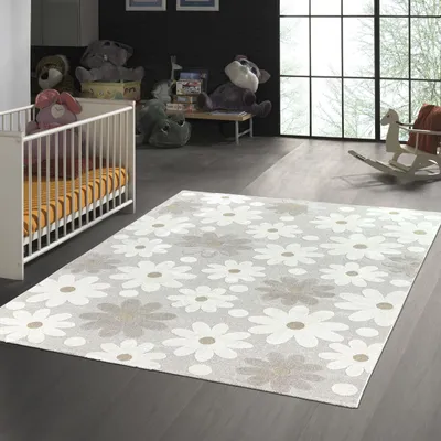 Produktbild von Bezaubernder Kinderteppich mit Blumenmuster und Höheneffekt in Creme und Beige Größe - 120 x 170 cm