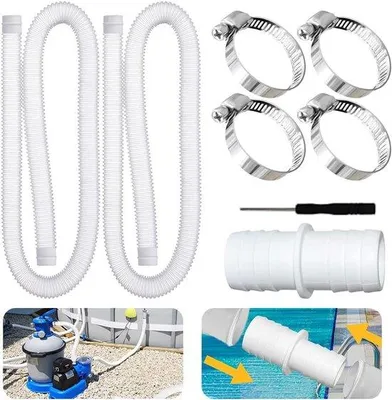 Productafbeelding van Zwembadslang, 32 mm - 2 stuks, elk 1,5 meter - inclusief 4 slangklemmen en een connector - vervangingsslang voor zwembaden - geschikt voor Intex 300/530 GPH