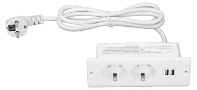 Obrázok produktu pre Vstavaná napájacia zásuvka s 2 USB portmi 10 A v stredovej časti stola s káblom dĺžky 1,5 m