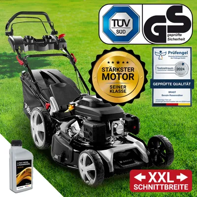 Produktbild von BRAST Benzin Rasenmäher mit Antrieb | 5,2kW (7PS) | 55cm Schnittbreite | viele Modelle | 30-80mm Schnitthöhe | 60L Fangkorb | 4 Takt OHV Motor | Stahlgehäuse | Power