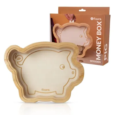 Sparschwein aus Holz und Acryl, 22,5 x 16 cm, transparent