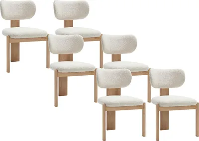 Produktbild von Stuhl 6er-Set - Bouclé-Stoff & Gummibaumholz - Weiß - WILANA