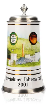 Produktbild von Iserlohner Bierglas Jahreskrug 2001 Steinzeugkrug Seidel Zinndeckel 0,65l Krug
