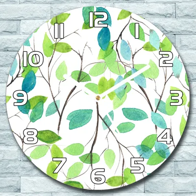 Produktbild von Wanduhr aus Glas Rund fi 30 Grüne Blätter Kunst Quarz Deko Schlafzimmer Büro