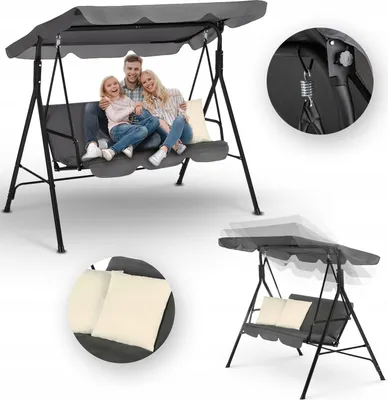 Obrázok produktu pre Outtec® Hollywood swing, záhradná hojdačka s 2 vankúšmi - 3-miestna, do 250 kg - záhradné ležadlo, hojdacia lavica s nastaviteľnou strechou pre záhradu, exteriér