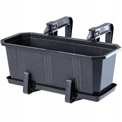 Obrázok produktu pre KADAX kvetináč s podstavcom a držiakom na balkónový box "Trani", z plastu, kvetináč na balkón, 40 cm, grafitová farba