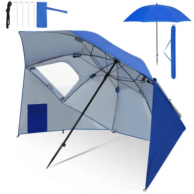 Immagine prodotto di Ombrellone da spiaggia Peviasot 210 cm, protezione UV 50+, idrorepellente, con borsa per il trasporto, per spiaggia, giardino e campeggio, blu