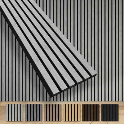 Zdjęcie produktu dla Panele akustyczne HEXIM, 280x30 cm, panele ścienne, duże, lameliowane, MDF, drewno, 0,85 m², XXL, naturalna okleina drewniana, grubość 21 mm, filc