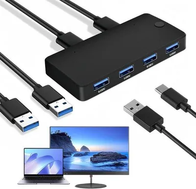 Zdjęcie produktu dla Przełącznik KVM USB 3.0 z kablami do klawiatury, myszy, drukarki, skanera i pamięci USB – do podłączenia 2 komputerów