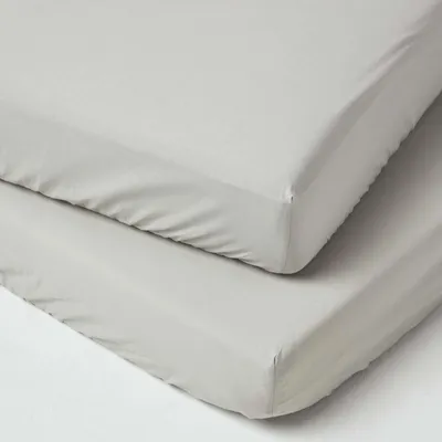 Image de HOMESCAPES Drap-housse pour lit enfant, gris, 100 % coton, densité de fils 200, lot de 2, 70 x 140 cm