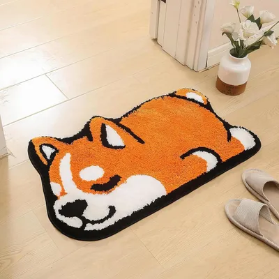 Obrázek produktu pro Podložka do koupelny s motivem corgiho, rozměry 50x80 cm, měkká, protiskluzová, vyrobená z mikrovlákna, omyvatelná