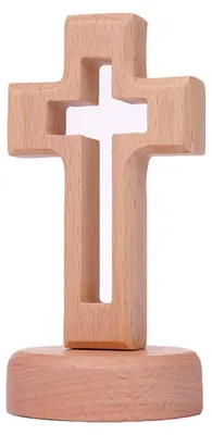 Holz-Stehkreuz mit Sockel, Buchenholz, 12 cm, Tischdeko