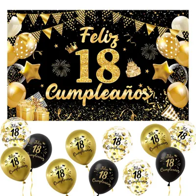 18. Geburtstag Dekoration Set – Banner + 15 Ballons Schwarz Gold
