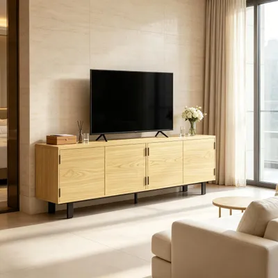Produktbild von Lowboard / TV‑Schrank / TV‑Lowboard mit 4 Drucktüren, 180 cm, für Wohnzimmer, für Fernseher bis 82 Zoll