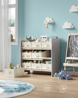 Obrázek produktu pro SONGMICS Dětský regál s 9 úložnými boxy z netkané textilie, prostorný, holubičí šedá