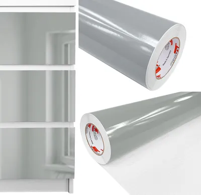 Produktbild von Möbelfolie selbstklebend 100x400 cm - Grau Hochglanz - Einfarbig Klebefolie für Möbel - Klebefolie Möbel für einfache Anwendung, ideal für die Renovierung von Küche oder Bad - Möbelfolie