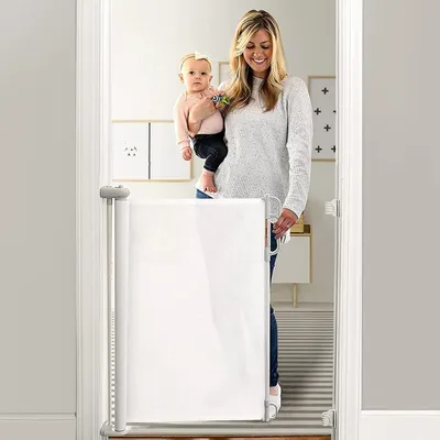 Obrázok produktu pre Výsuvná schodisková bránka 180x86 cm - Bezpečná bariéra pre deti v bielej farbe