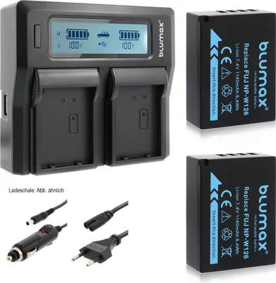 Produktbild von 2x Akku + Lader für Fuji NP-W126 -W126s X-Pro3 X-T30 X-T200 1140 mAh (7,2V)