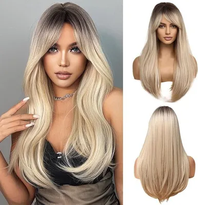 Produktbild von Famanu Perücke Damen - Echthaar, waschbar, Ombre Blond - 61 cm