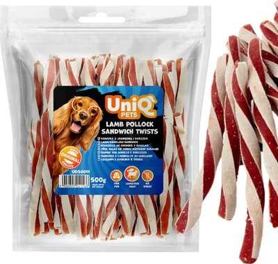 Image de Friandises pour chiens, sandwichs à l'agneau et à la morue UniQ Pets 500 g
