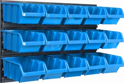 Immagine prodotto di Sistema di stoccaggio Scaffalatura a muro 576 x 390 mm | 15 pz. Scatola | Scatole impilabili Scaffalature per magazzini alla rinfusa Contenitori a giorno | Pannelli a parete extra robusti | Scaffalatura estensibile | Scaffalatura per officina Scaffalatura per officina Scaffalatura a parete plug-in