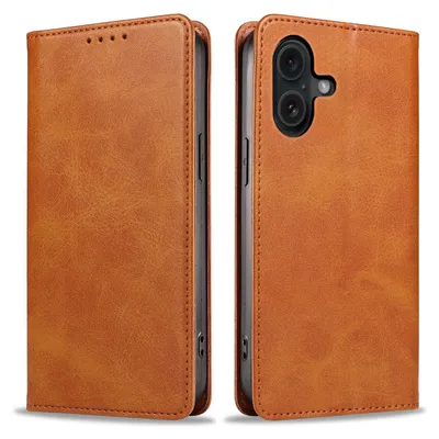 Produktbild von Handyhülle für Apple iPhone 16 Kunstleder Flip Cover Hülle Klapphülle Case Kartenfach Farbe: Hellbraun
