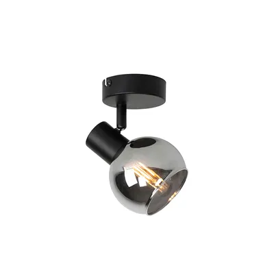 Produktbild von QAZQA - Art Deco Art-Deco-Wand Spot I Spotlight I Deckenspot I Deckenstrahler I Strahler I Lampe I Leuchte schwarz mit Rauchglas - Vidro I Wohnzimmer I Schlafzimmer - Rund - LED geeignet E14