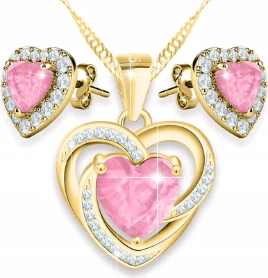 Image de Ensemble collier à coeur doré et boucles d'oreilles à coeur rose doré, argent 925
