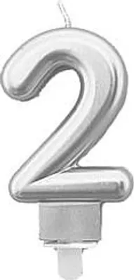 Produktbild von Silberne Zahlenkerze 2, 7,5 cm
