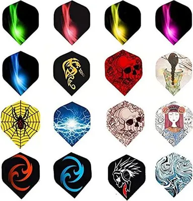 Produktbild von Dart Flights Set mit 16 einzigartigen Motiven - Langlebig und perfekt für alle Dartpfeile