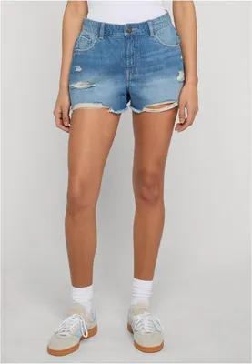 Image de Short pour femme Urban Classics Ladies Destroyed Denim Shorts, bleu clair délavé - 31