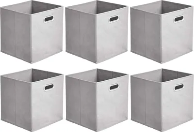 Imagen del producto de Cajas de almacenamiento - Juego de 6 - Plegables - Fabricadas en tela con asas ovaladas - Gris claro