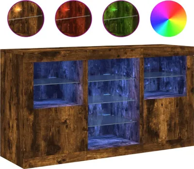 Image de Buffet avec lumières LED chêne fumé 123x37x67 cm