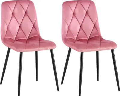 Produktbild von 2er Set Esszimmerstuhl DOFAR - Samt Rosa 45x55x85 cm | Essstühle Esszimmerstühle Küchenstühle Wohnzimmerstühle