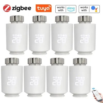 Obrázok produktu pre 8X inteligentný termostat na radiátor s technológiou Zigbee, termostatický ventil, aplikácia Tuya a programovateľný ventil na radiátor, termostat na radiátor, kúrenie, kompatibilný s Alexa a Google Home
