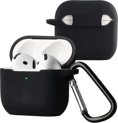 Produktbild von Silikonhülle mit Karabiner für AirPods 4, Bizon Case Headphone Silicone, Schwarz