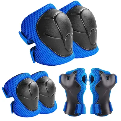 Image de Set de protection enfant - Genouillères coudières protège-poignets - Bleu - 6 pièces pour 3 à 8 ans