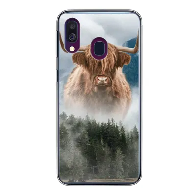 Produktbild von MuchoWow® Handyhülle Schutzhülle Hülle für Samsung Galaxy A40 Schottische Highlander - Kühe - Nebel Silikon Softcase Handy Hülle - Handy-Tasche