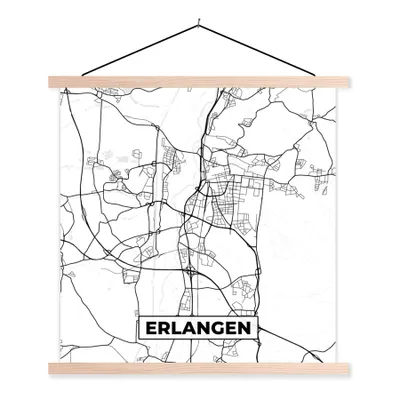 Produktbild von MuchoWow® Textilposter Stadtplan - Karte - Erlangen 40x40 cm mit holzfarbenen Rahmen - Posterleiste