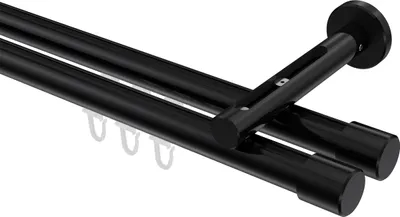 Produktbild von Interdeco Innenlaufstange / Gardinenstange mit Innenlauf Schwarz, Typ Siteno Santo (Kappe), 20 mm Ø 2-läufig, 180 cm