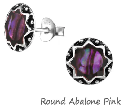 Produktbild von Abalone Paua Muschel Ohrringe: Silber Ohrstecker Perlmutt Round Abalone Pink Round Abalone Pink