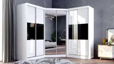 Produktbild von Marlux Meble Paris Garderoben Set 232 cm mit Schwebe & Schiebetüren Hochglanz Kleiderschrank Set Hochglanz Schlafzimmerschränke Dielenschränke Systemschränke 1xEckschrank+2xKleiderschränke 100cm